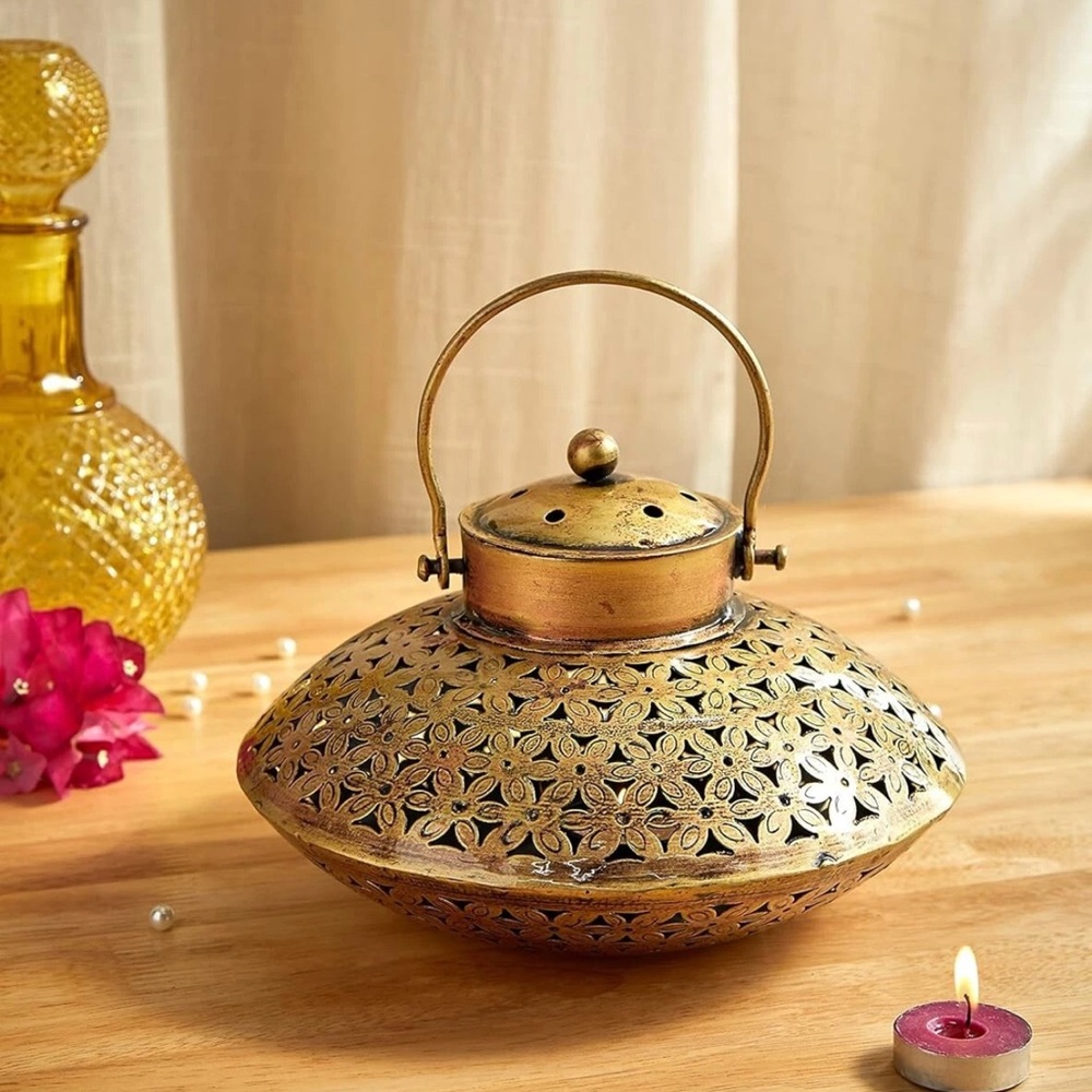Antique Degchi Style Brass Dhoop Dani Pot Tealight Candle Holder